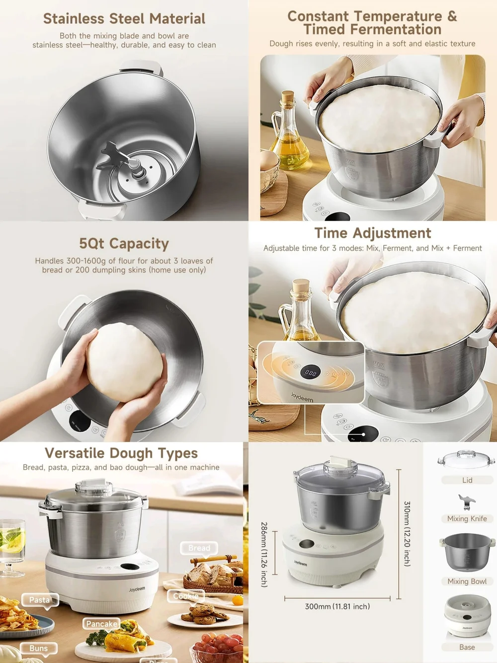 Joydeem Electric Dough Maker Mixer Kneader With Ferment Function Preset Modes